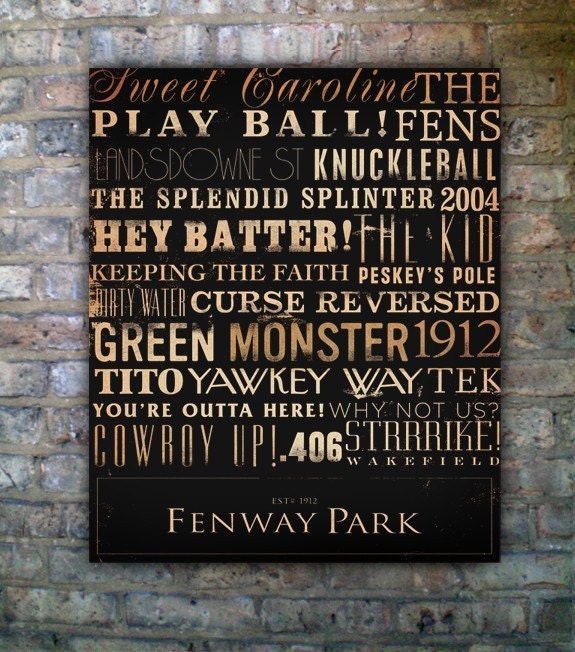 Fenway Park Red Sox typography original graphic art on canvas 20 x 24 by stephen fowler