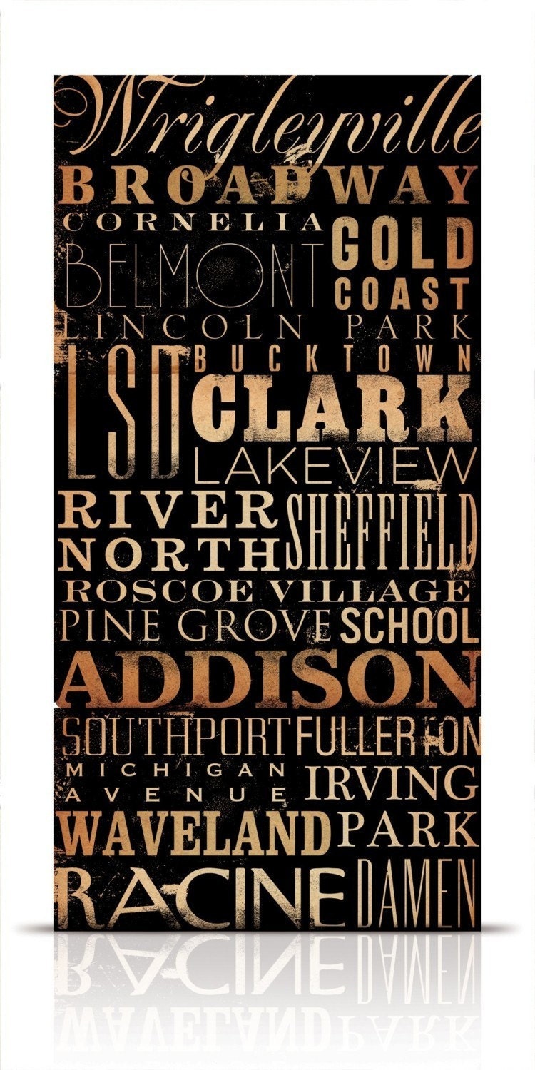 Chicago Streets Typography graphic word art on canvas 18 x 36 by stephen fowler