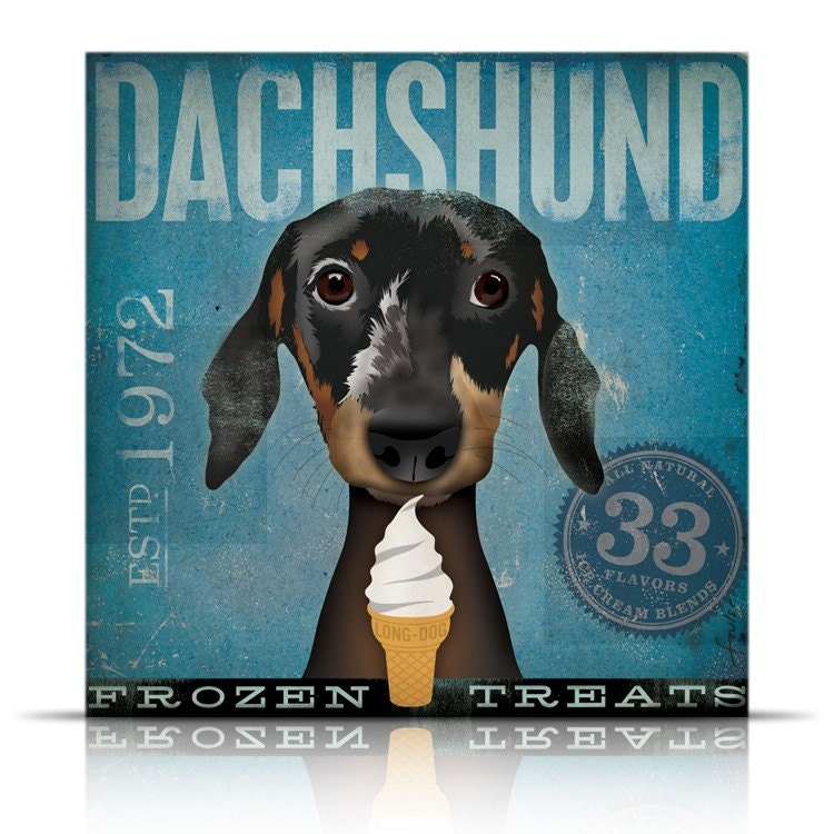 Dachshund Frozen Treats Company original illustration art gallery wrap on canvas 12 x 12 x 1.5 by stephen fowler