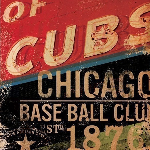 Chicago Cubs BaseBall Club sign art original illustration graphic art on canvas 12 x 12 by geministudio