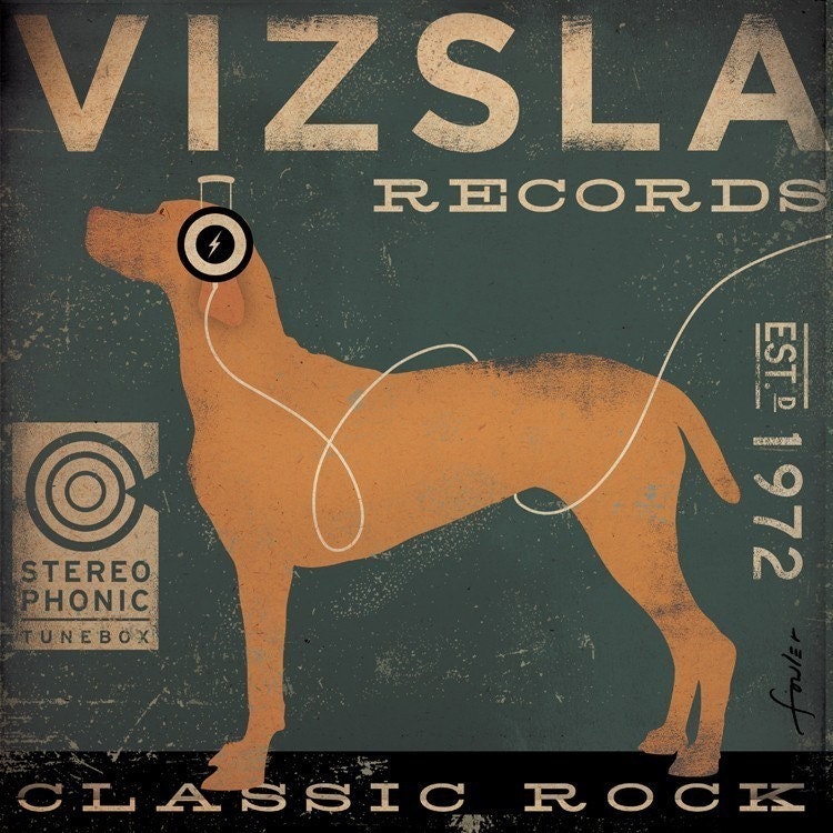 VIZSLA record company vintage style graphic art giclee archival signed print 10 x 10 by stephen fowler