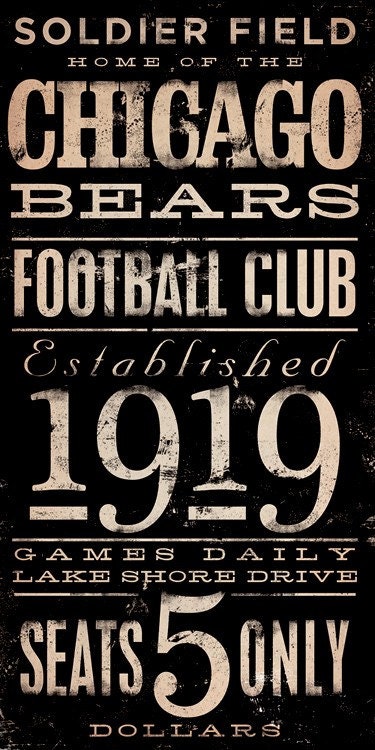 Chicago Bears Football club typography original graphic art on canvas 10 x 20 x 1.5 by stephen fowler