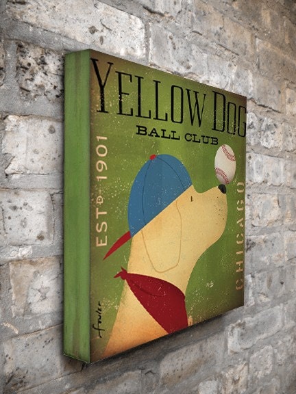 Yellow Dog Labrador Baseball Club Chicago original graphic art on canvas 12 x 12 x 1.5 gemini studio