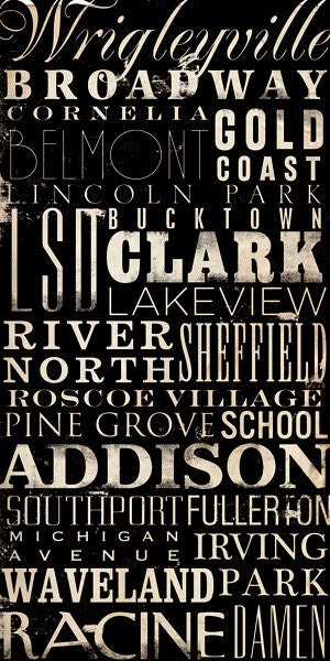 Chicago Neighborhoods typography word art on canvas 10 x 20 by stephen fowler