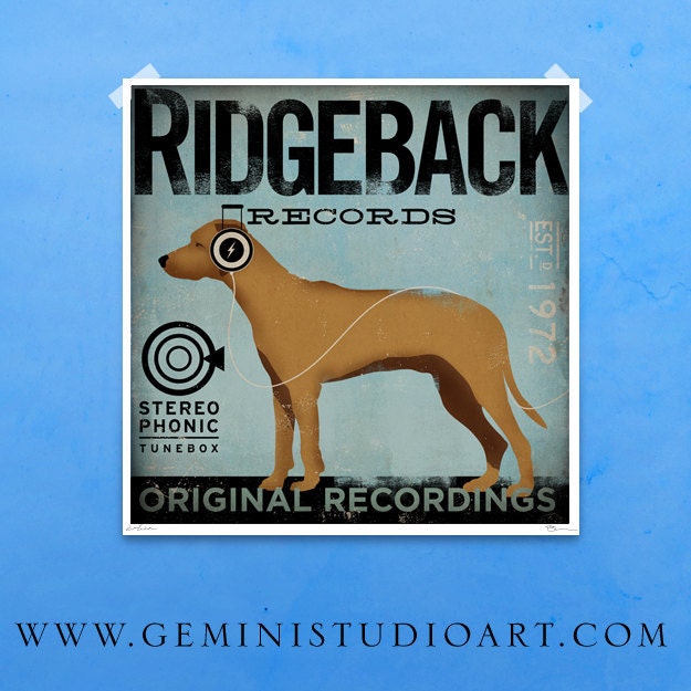 Rhodesian Ridgeback records album style artwork original graphic archival print 12 x 12