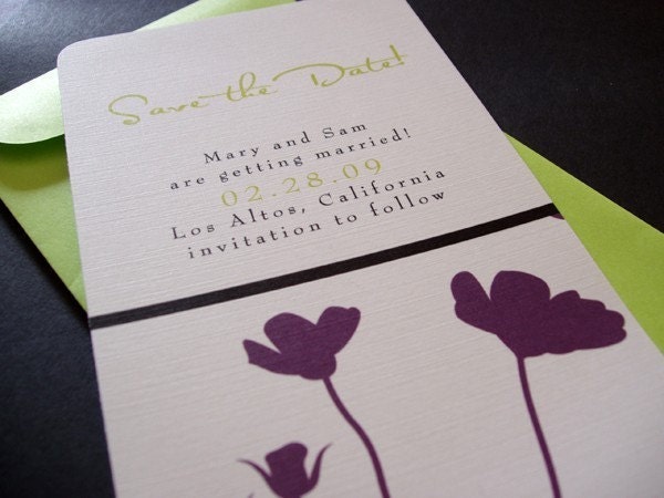 Modern Purple Floral Wedding Invitations Save the Dates  "Zen" Set of 20