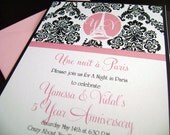 Parisian Damask Wedding Invitations in Pink "Yhana" Set of 20