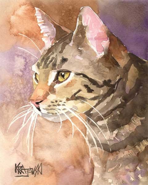 Tabby Cat Art Print of Original Watercolor Painting - 8x10 Cat Art