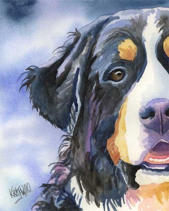 Bernese Mountain Dog Art Print of Original Watercolor Painting - 11x14