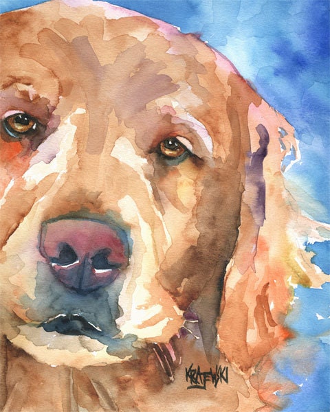 Golden Retriever Art Print of Original Watercolor Painting - 8x10