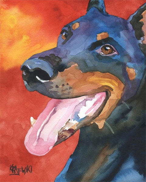 Doberman Pinscher Art Print of Original Watercolor Painting - 8x10