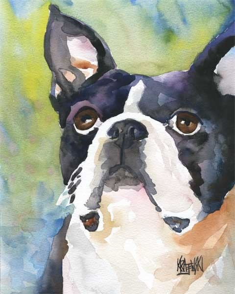 Boston Terrier Art Print of Original Watercolor Painting - 8x10 Dog Art