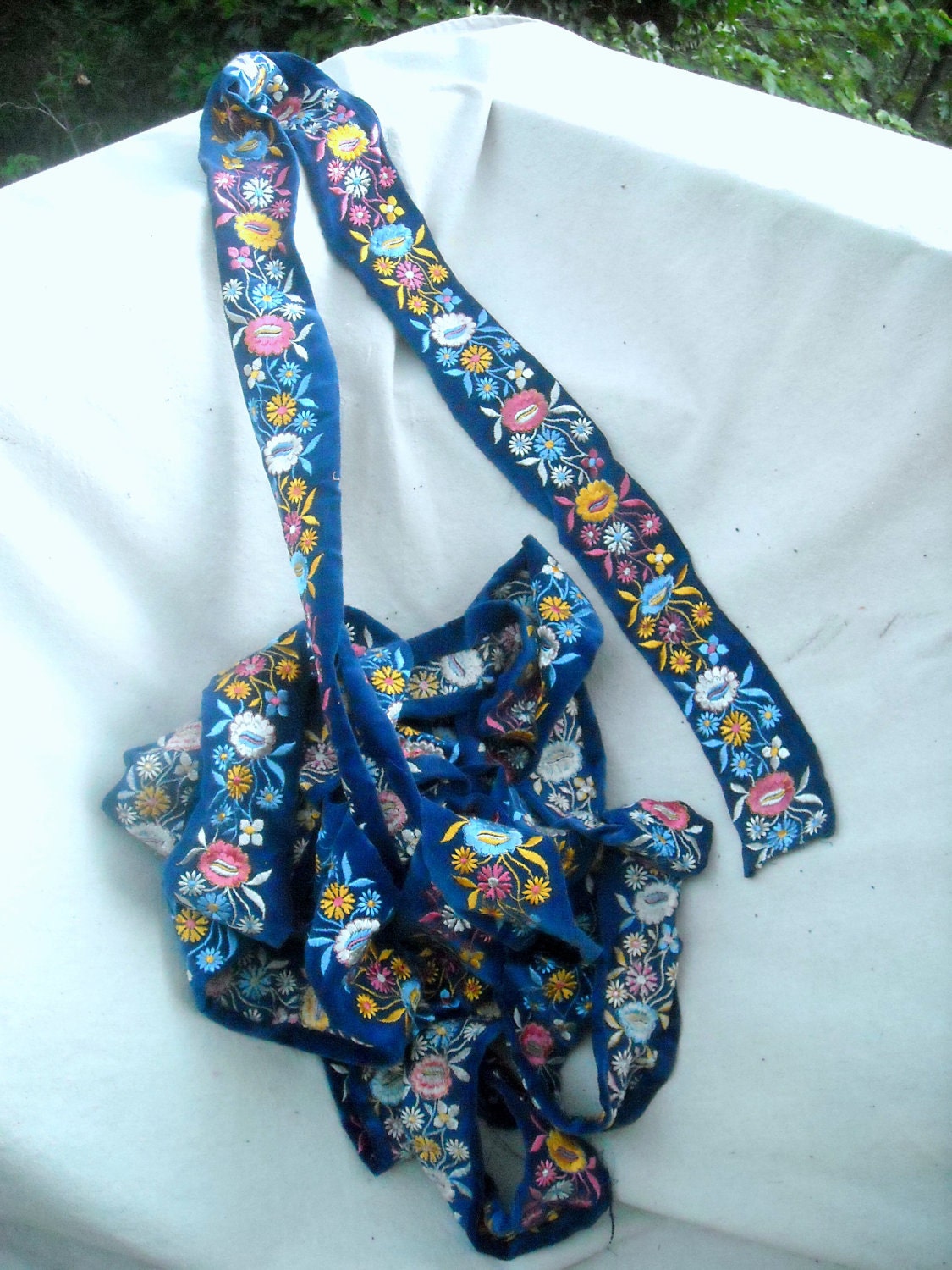 Embroidered Velvet Trim Floral Trim is WIDE at 2 and three quarters Width 9 yards Lovely Vintage Trim