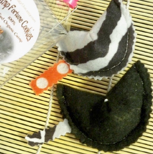 Fortunate Kitty organic catnip filled Zebra print and black cat toys in Take Out box