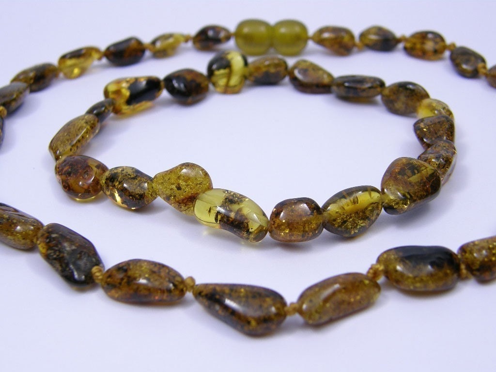 NEW Luxury GREEN/GREENISH Amber teething necklace set, Necklace and Ankle Bracelet
