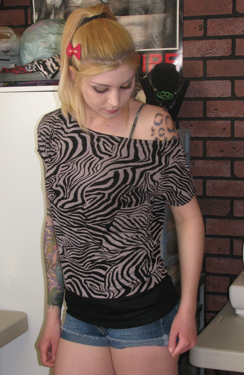 SALE Black and Grey Zebra Slouchy Top Cute and Comfortable Spikyjoo