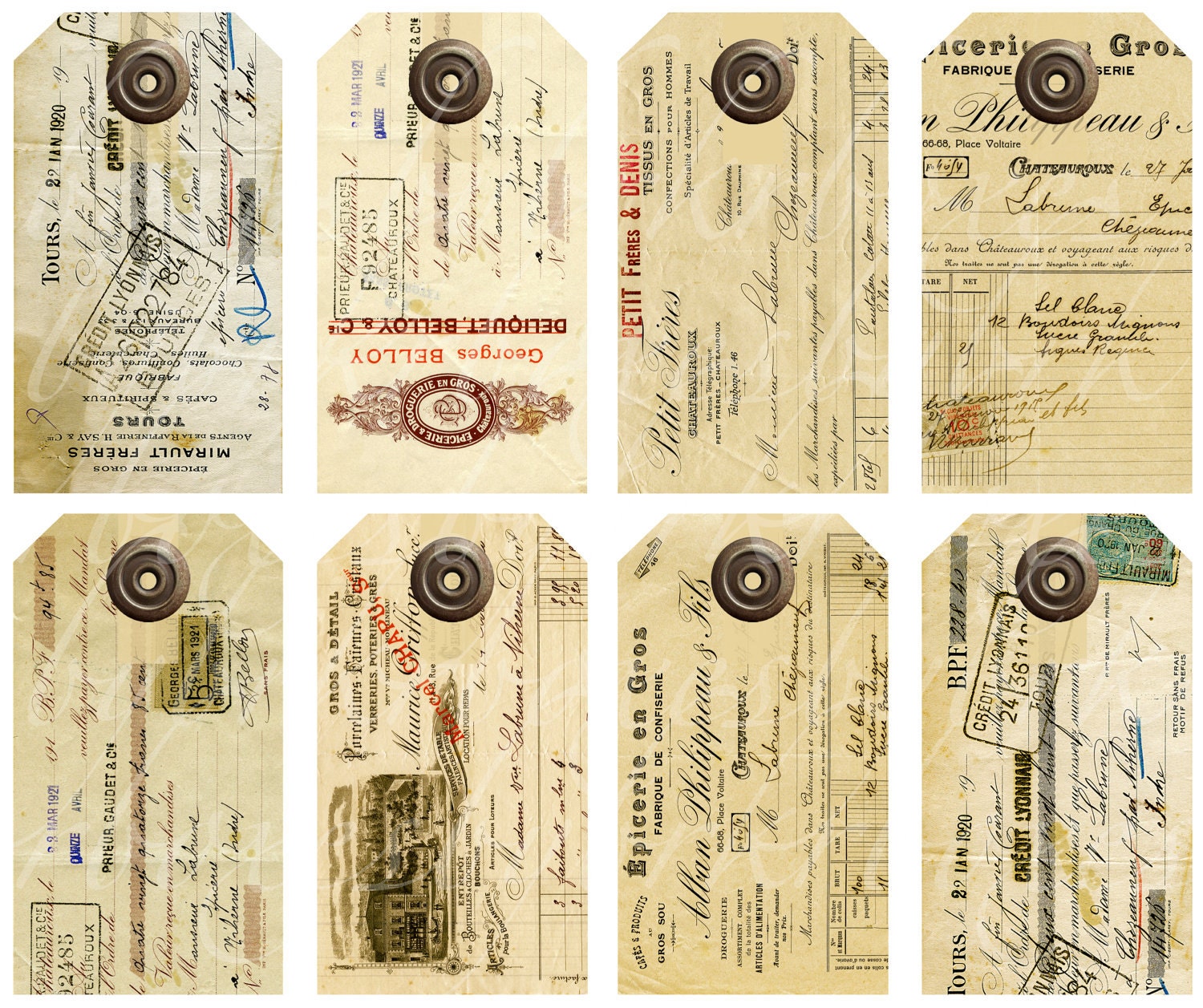 instant download of eight tags, toppers, hangtags, 2.25 by 4 inches, digital collage sheet for paper crafts -- no. 277