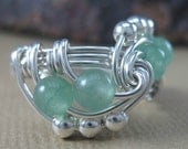 Wire Wrapped Ring Aventurine and Sterling Silver Trinity