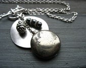 Pyrite Necklace, Metalwork Pyrite Hematite Stone Statement Chain Pendant Necklace, Pyrite Jewelry, FREE Shipping