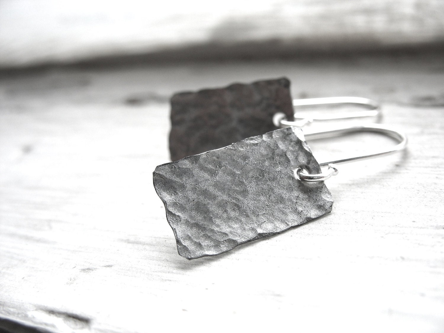 Silver Earrings, Handmade Artisan Metalwork Hammered Silver Earrings, FREE Shipping