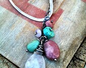 Sterling and Fine Silver Turquoise and Multi Stone Lariat