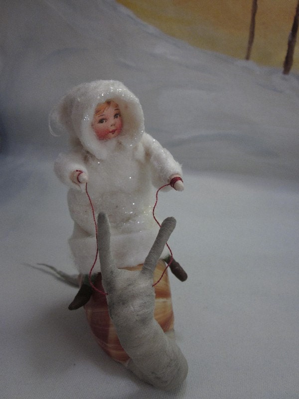 Wee folk riding a snail-  RESERVED FOR LANA