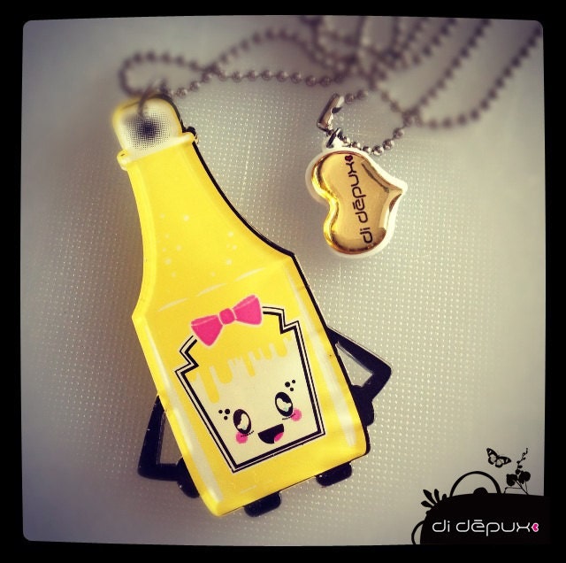 Sale Acrylic Plexiglass necklace printed laser cut ''MUSTARD'' Kawaii