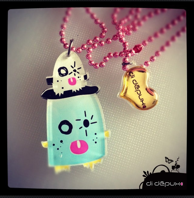 Sale Acrylic Plexiglass necklace  printed laser cut ''CHIOTES'' Kawaii