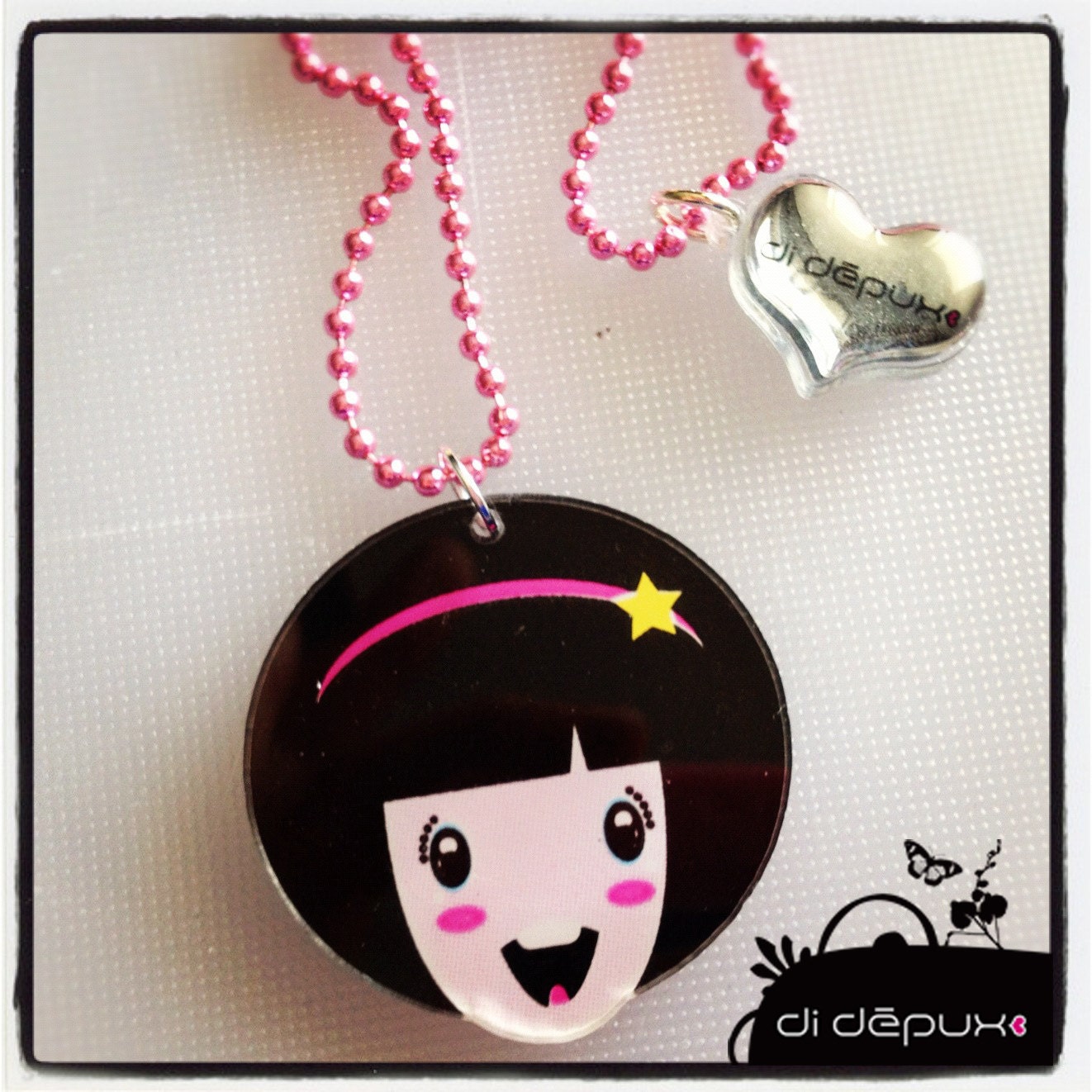Sale Acrylic Plexiglass necklace or Brooch printed laser cut ''AFRO' Kawaii