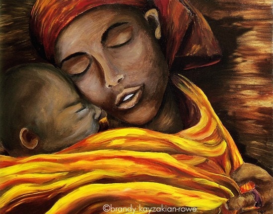 Hush Little One art print - African American Mother and Child painting