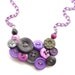 Bright Purples and Violets with Charcoal Gray Vintage Button Statement Bib Necklace