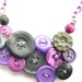Bright Purples and Violets with Charcoal Gray Vintage Button Statement Bib Necklace