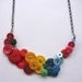 Tropical Bird Big Button Necklace in Bright Red, Yellow, Blue
