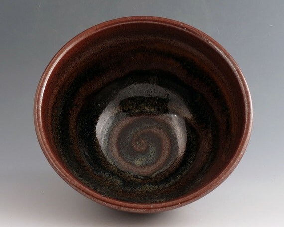 Ceramic Bowl - Serving Bowl or Mixing Bowl - 1 quart - Black Brown - Handmade Wheel Thrown Pottery