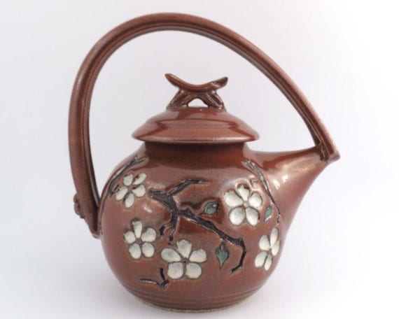 Teapot - 32 oz. - Cherry Blossom  - Brick Red / Handmade Wheel thrown pottery