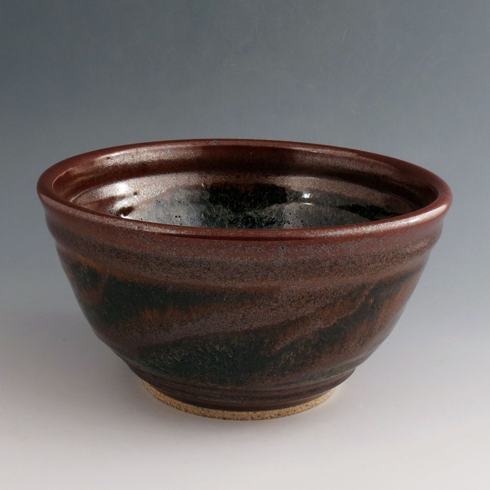 Ceramic Bowl - Serving Bowl or Mixing Bowl - 1 quart - Black Brown - Handmade Wheel Thrown Pottery