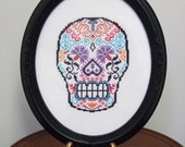 Sugar Skull (version 1) - Framed Cross Stitch (Made to Order)