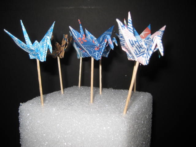 12 Origami crane cupcake topper party food pick cocktail pick