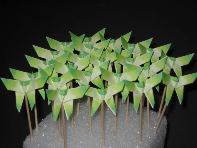 12 Origami Butterfly cupcake topper party food pick cocktail pick