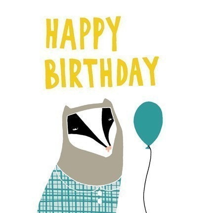 Birthday Badger Card (blue balloon)