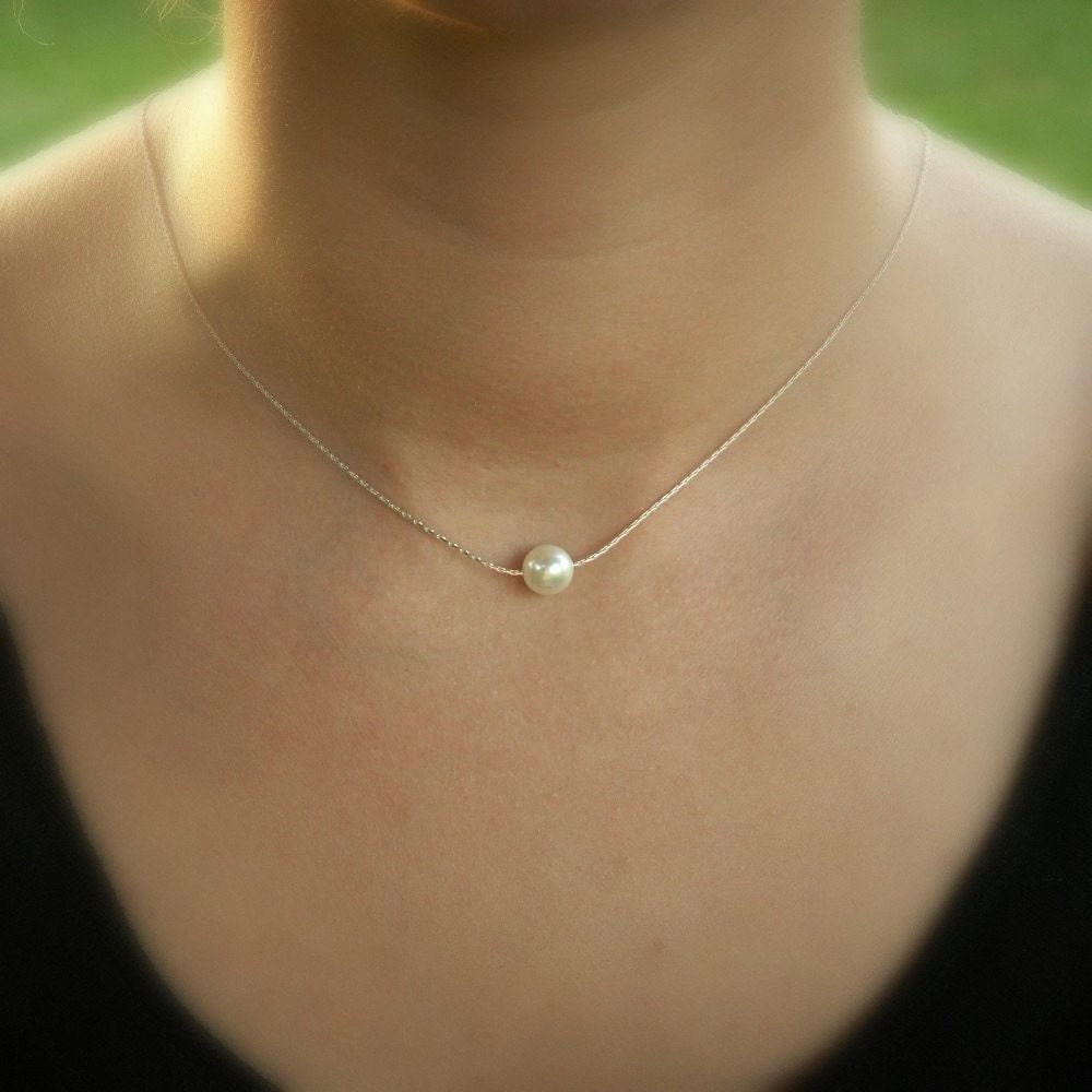 Pearl necklace, custom pearl color, thin silver chain, silver necklace