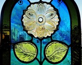 Victorian Cast Glass Flower Glass Original Stained Glass Window.