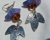 Fleur De Lis Earrings - vintage German glass with silver charms