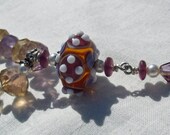 Lampwork, faceted Ametrine and White Pearl Necklace - Lavender and Spice