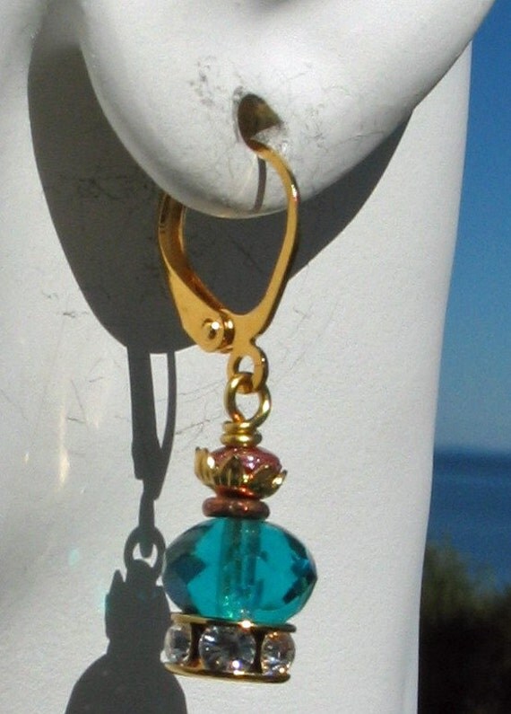 Teal and Crystal Earrings - Byzantine Crowns