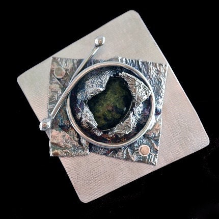 Sterling Silver and Moss Agate Brooch