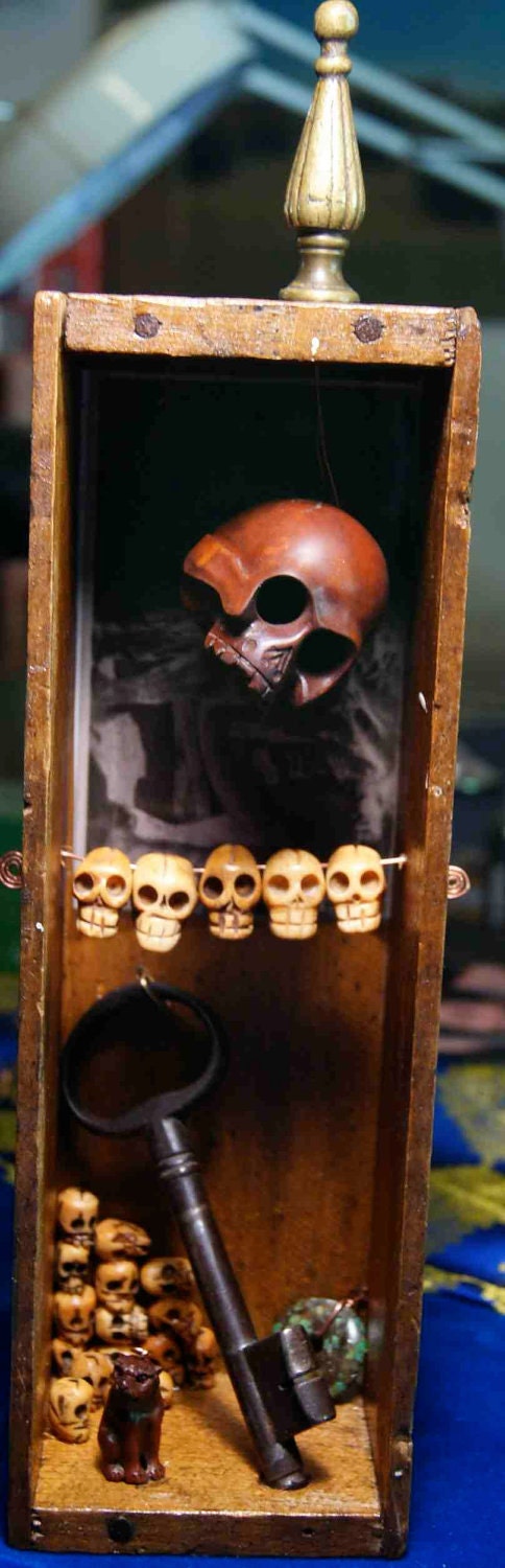 OOAK Art Shadow Box - Key to the Mystery - Day of the Dead