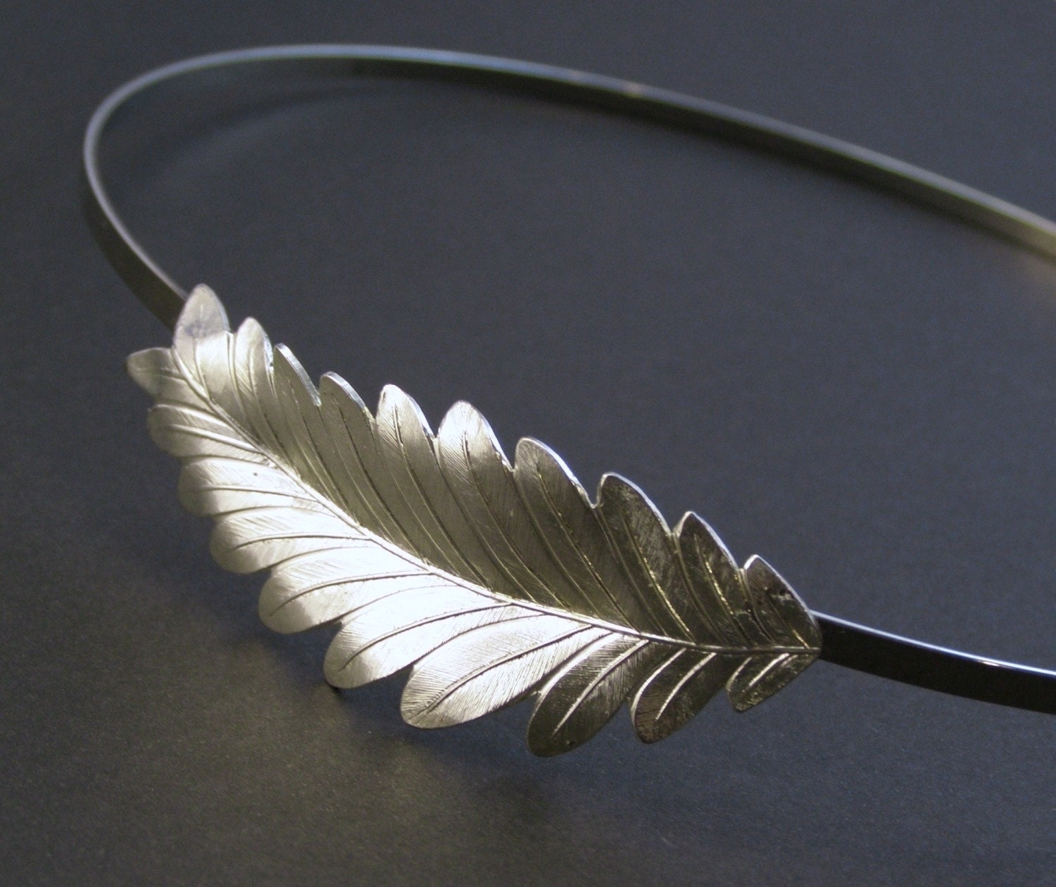 Leaf headband grecian bridal goddess silver finish neoclassical regency