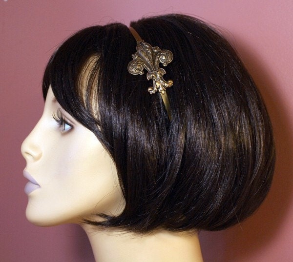 Fleur de lis headband antique style brass french Victorian