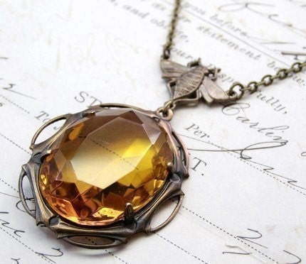 Bee necklace jewel amber art nouveau honey gem antique style